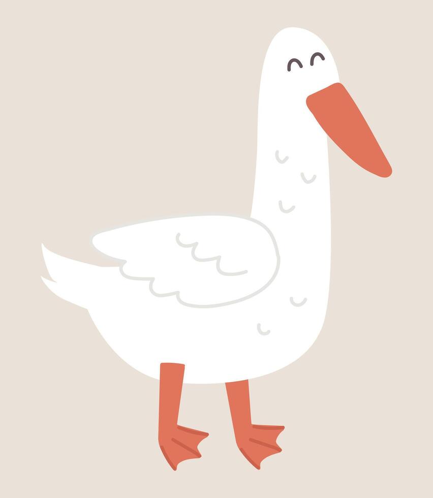 Happy white goose in flat design. Poultry ranch farming with cute duck. illustration isolated. vector