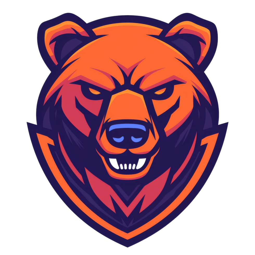 A fierce bear mascot with a bold orange and purple design png