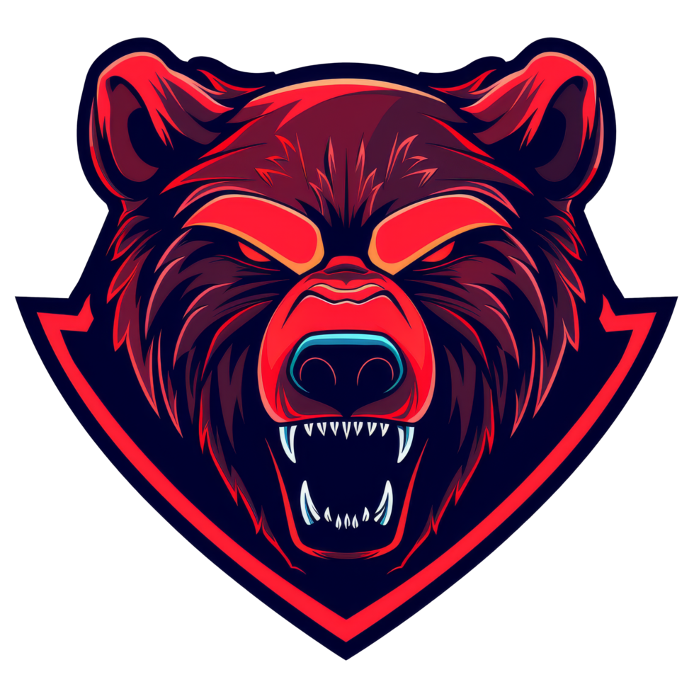 A fierce bear mascot with a snarl on a stylized crest png