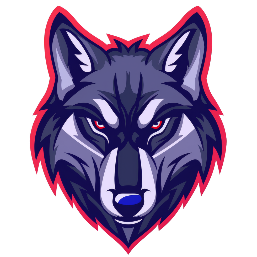 A fierce wolf with a glare framed in a bold red outline png