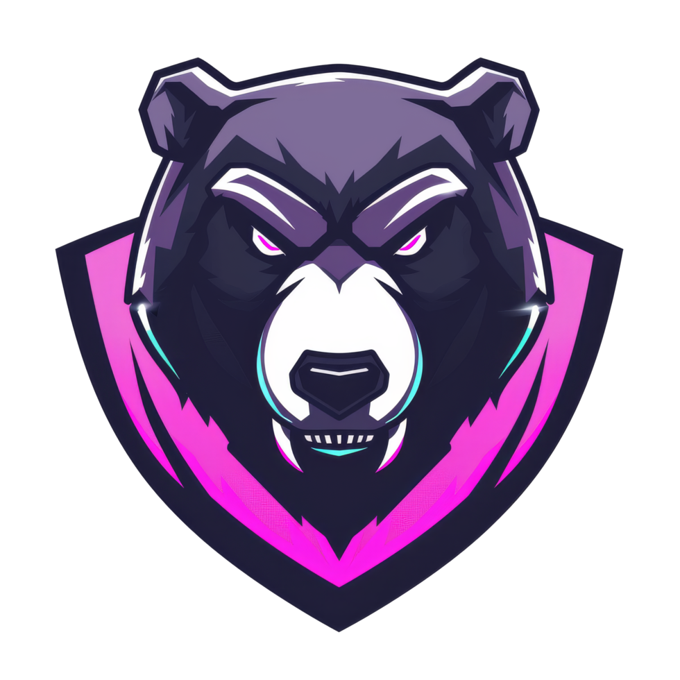 Fierce bear emblem with a neon glow png