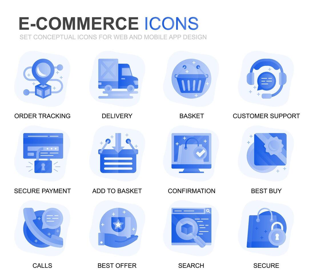 Modern Set E-Commerce and Shopping Gradient Flat Icons for Website and Mobile Apps. Contains such Icons as Delivery, Payment, Basket, Customer, Shop. Conceptual color flat icon. pictogram pack. vector