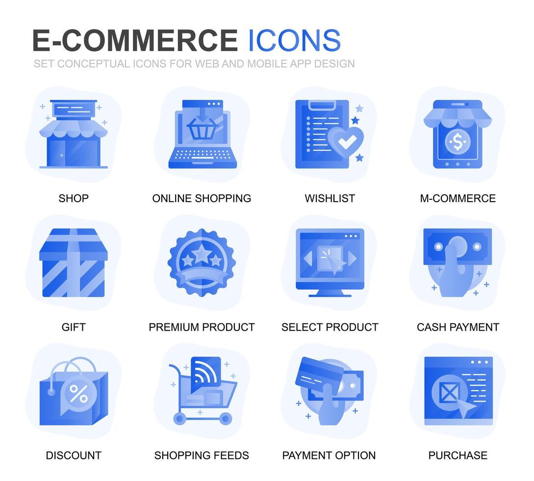 Modern Set E-Commerce and Shopping Gradient Flat Icons for Website and Mobile Apps. Contains such Icons as Delivery, Payment, Basket, Customer, Shop. Conceptual color flat icon. pictogram pack. vector