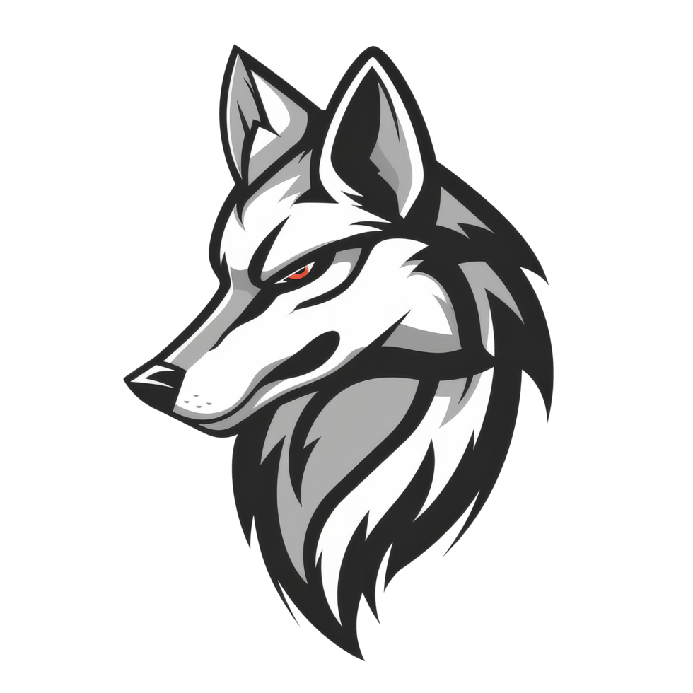 A stylized illustration of a wolf with a piercing gaze png
