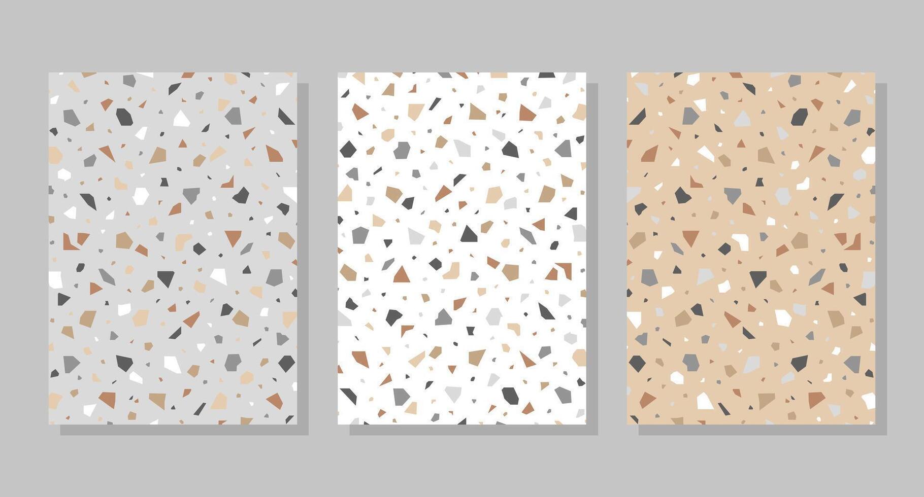 Set of terrazzo backgrounds, abstract geometric mosaic shapes. vector