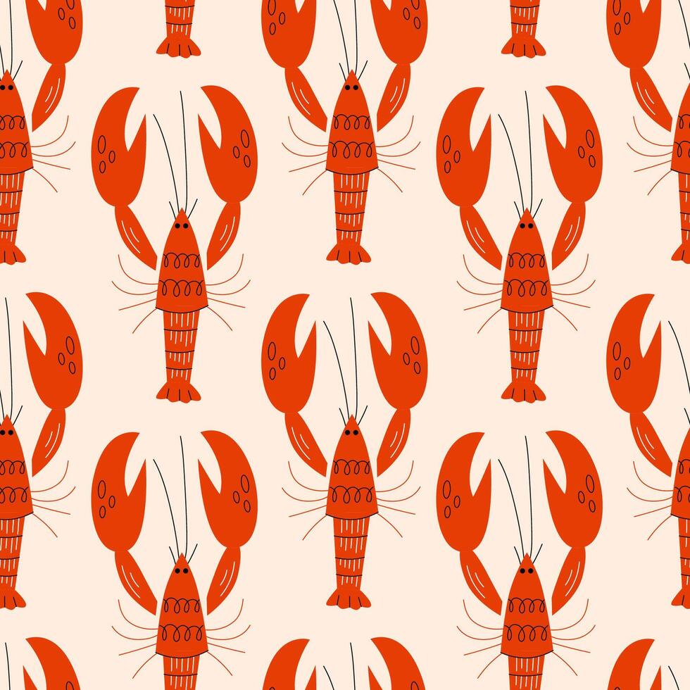 Seamless pattern with red lobsters vector