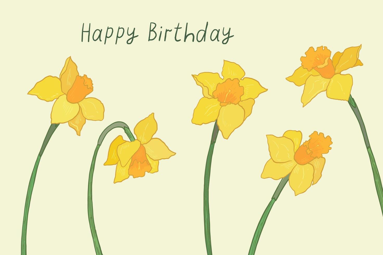 Daffodils set. Hand drawn flowers illustration. vector