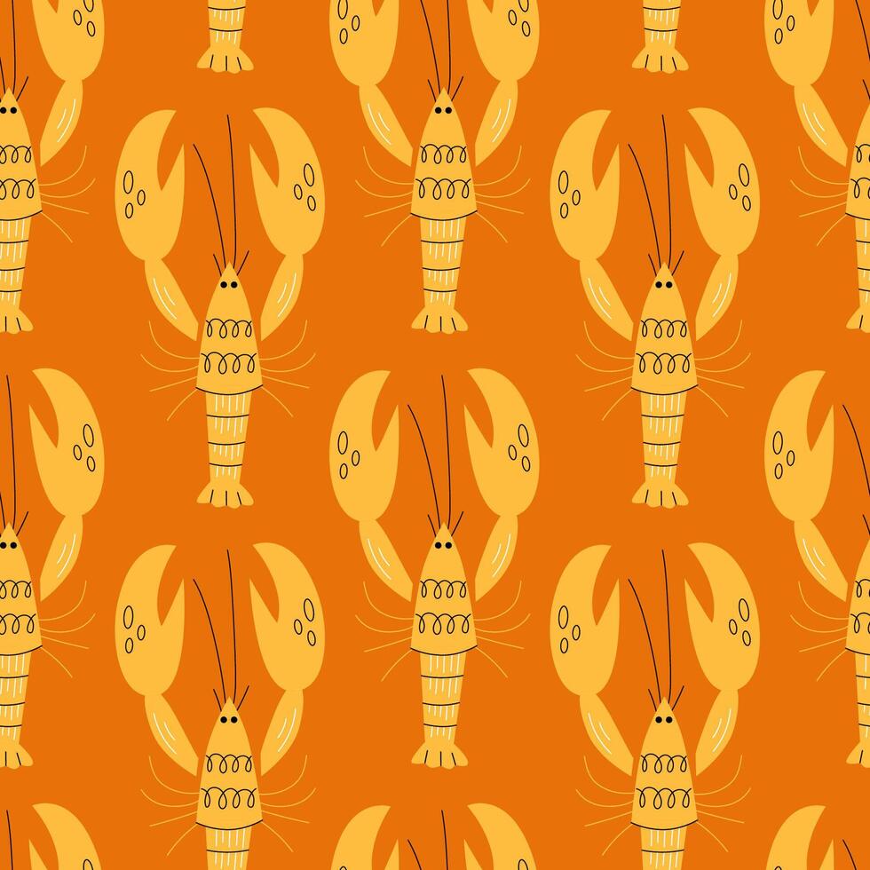 Pattern with lobsters on yellow background vector