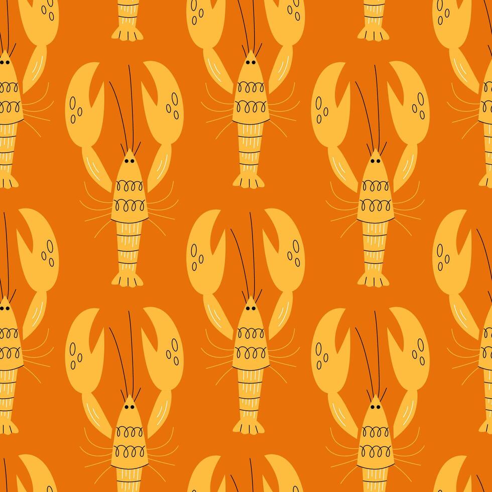 Pattern with lobsters on yellow background vector