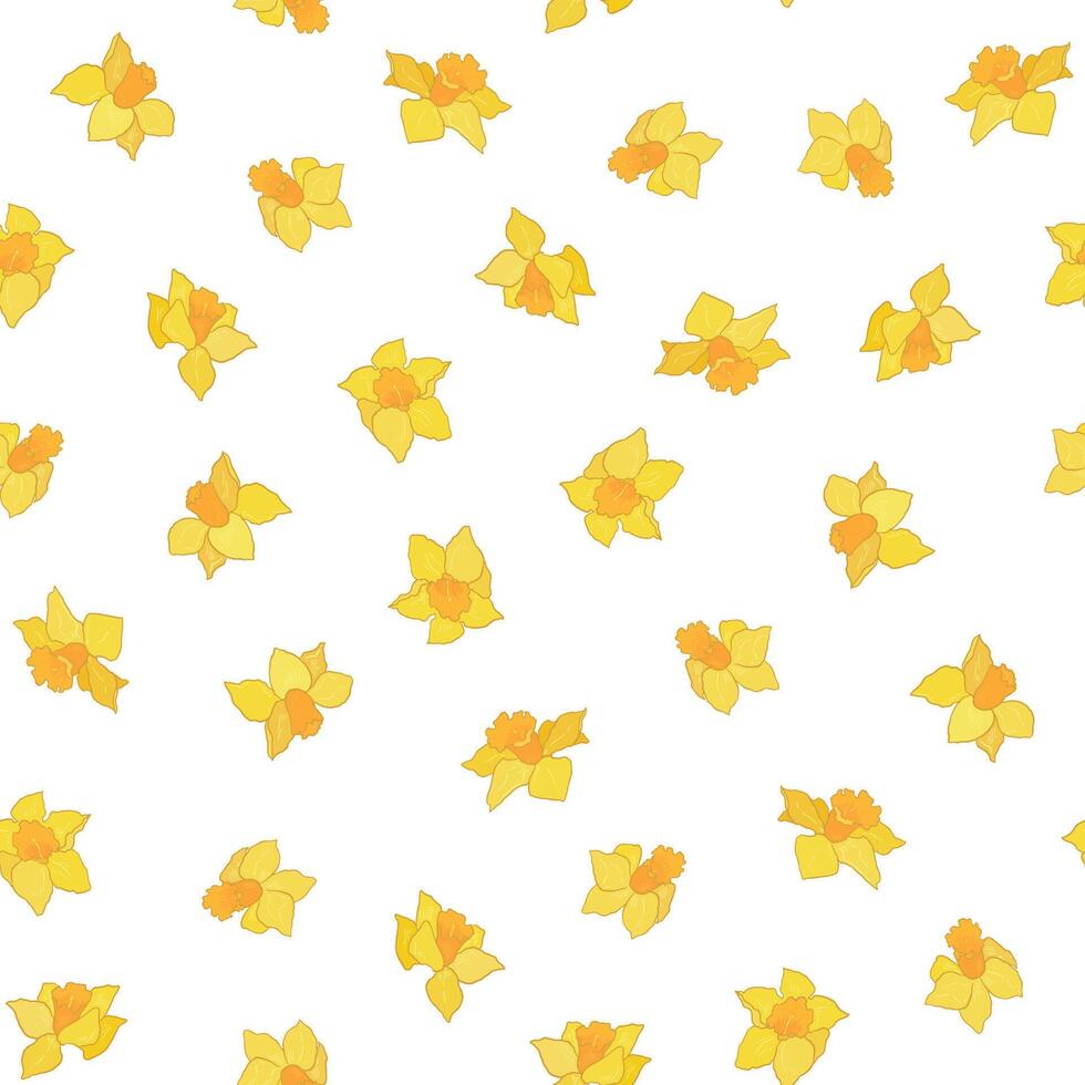 Daffodils seamless pattern. Hand drawn flowers. vector