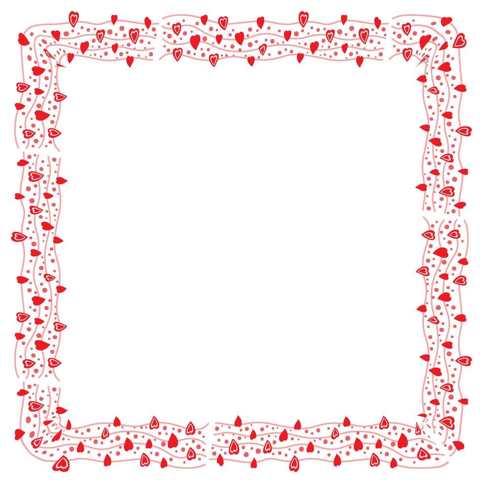 Hand drawn hearts border and frame on white background vector