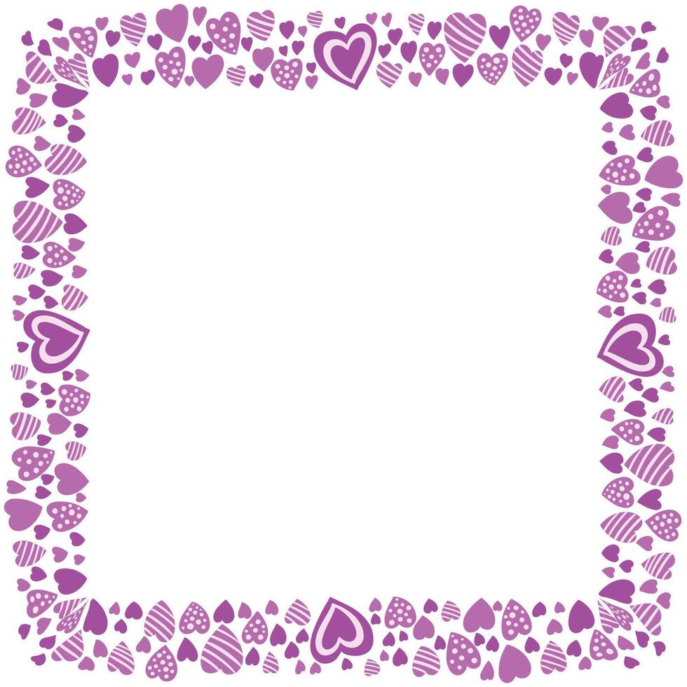 Hand drawn hearts border and frame on white background vector
