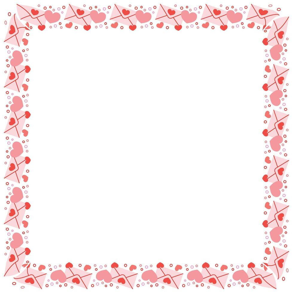 Hand drawn hearts border and frame on white background vector