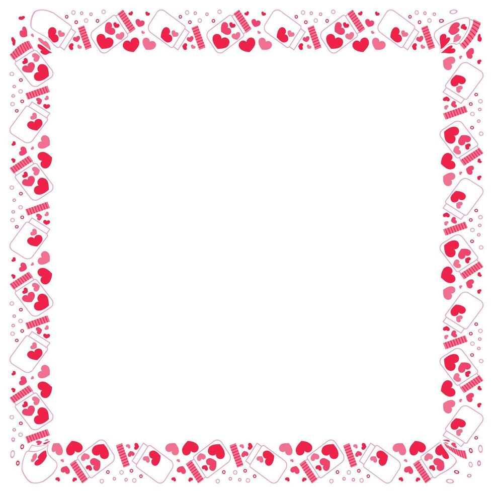 Hand drawn hearts border and frame on white background vector