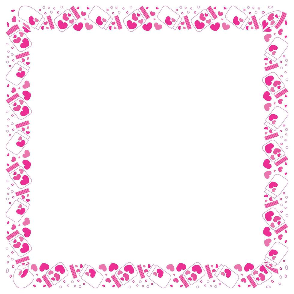 Hand drawn hearts border and frame on white background vector