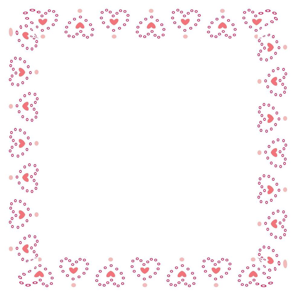 Hand drawn hearts border and frame on white background vector
