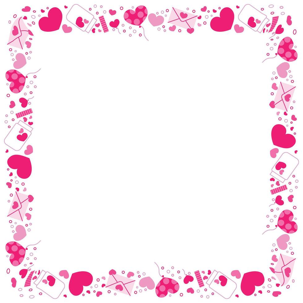 Hand drawn hearts border and frame on white background vector