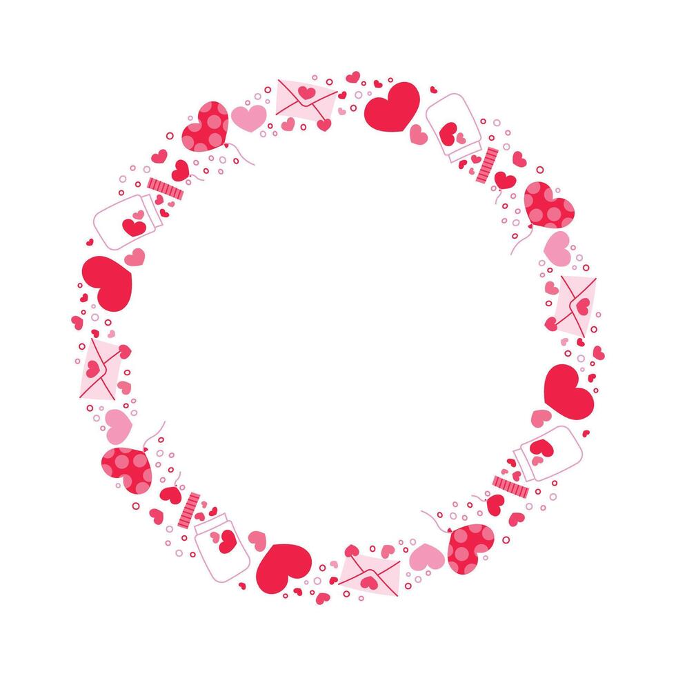 Hand drawn hearts border and frame on white background vector