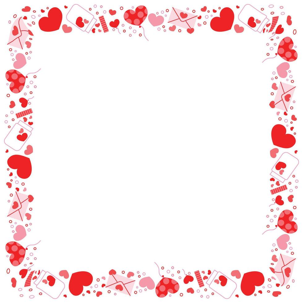 Hand drawn hearts border and frame on white background vector