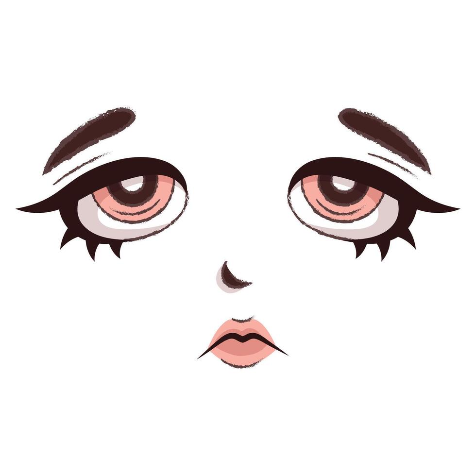 anime face. Manga style closed eyes, little nose and kawaii mouth vector