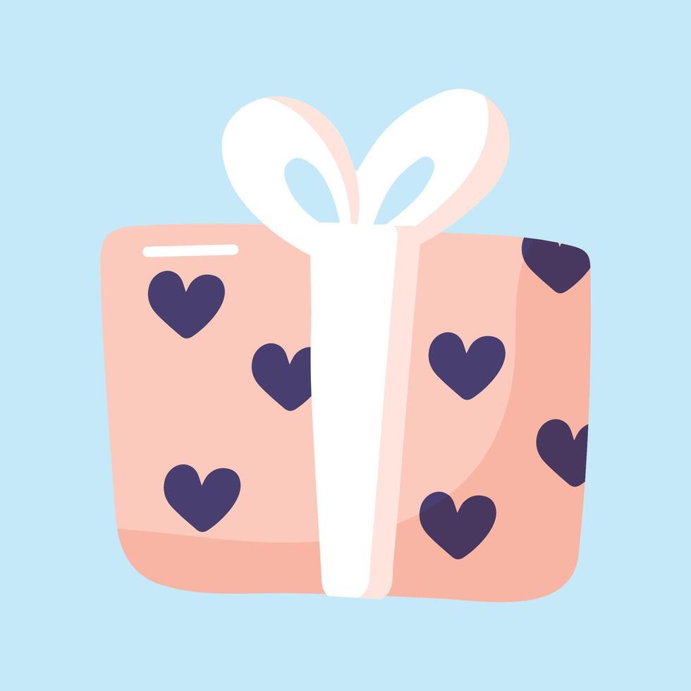 gift box with bow and heart decoration Saint Valentines present illustration on a white background vector