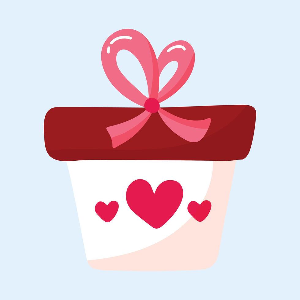 gift box with bow and heart decoration Saint Valentines present on white vector