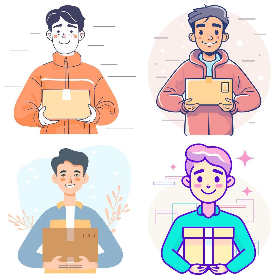 Delivery man holding a box in his hands vector