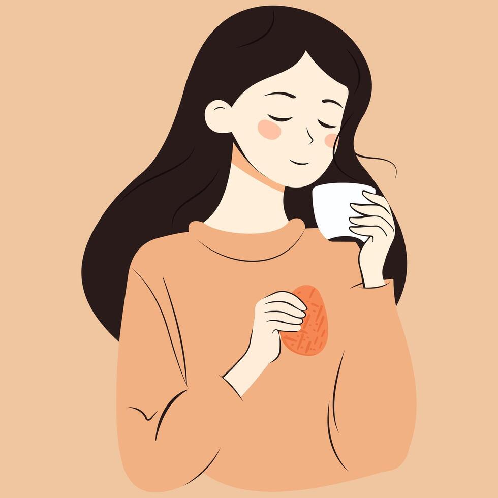 niña Bebiendo café. ilustración vector