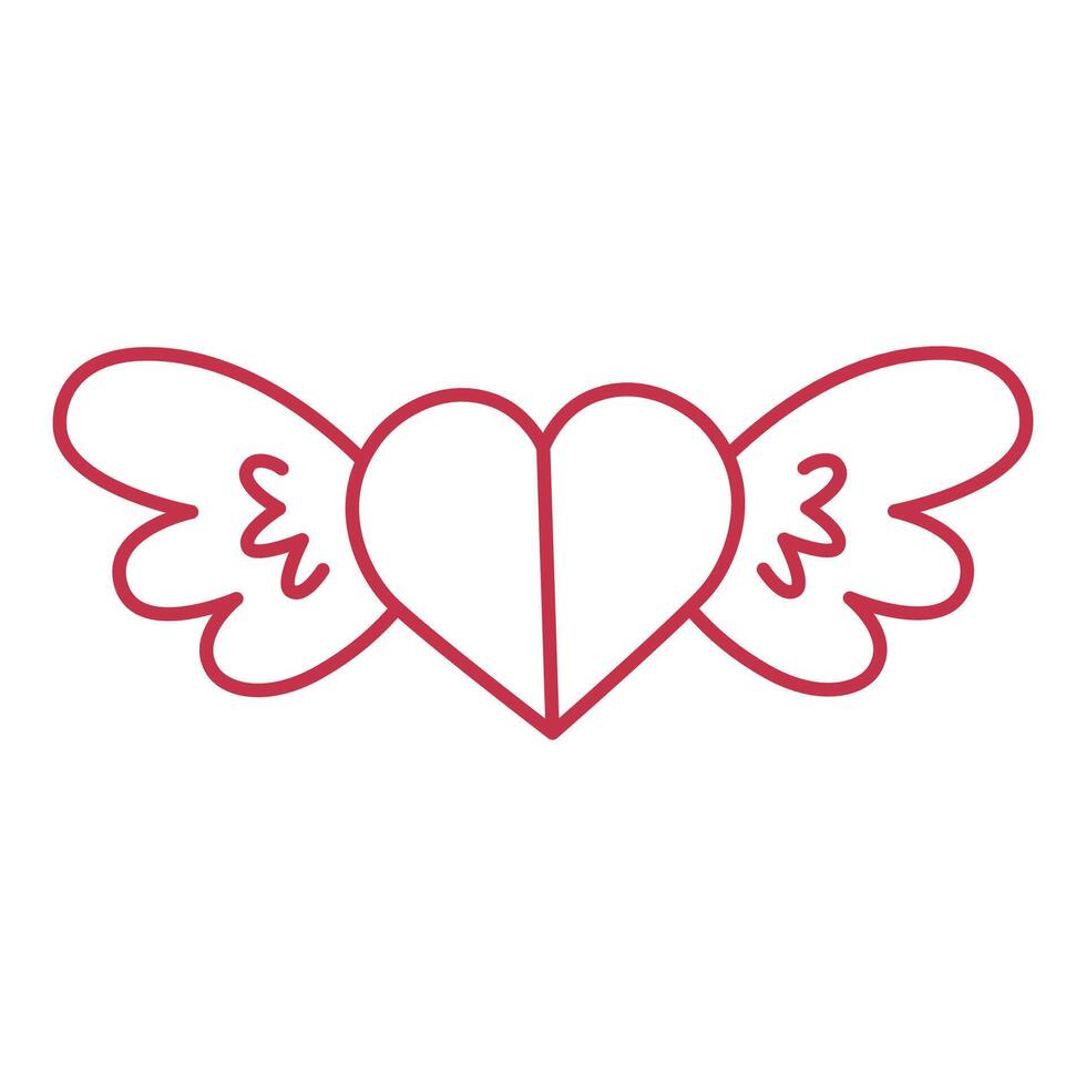 Cute doodle red heart with wing clipart. Hand drawn doodle illustration vector