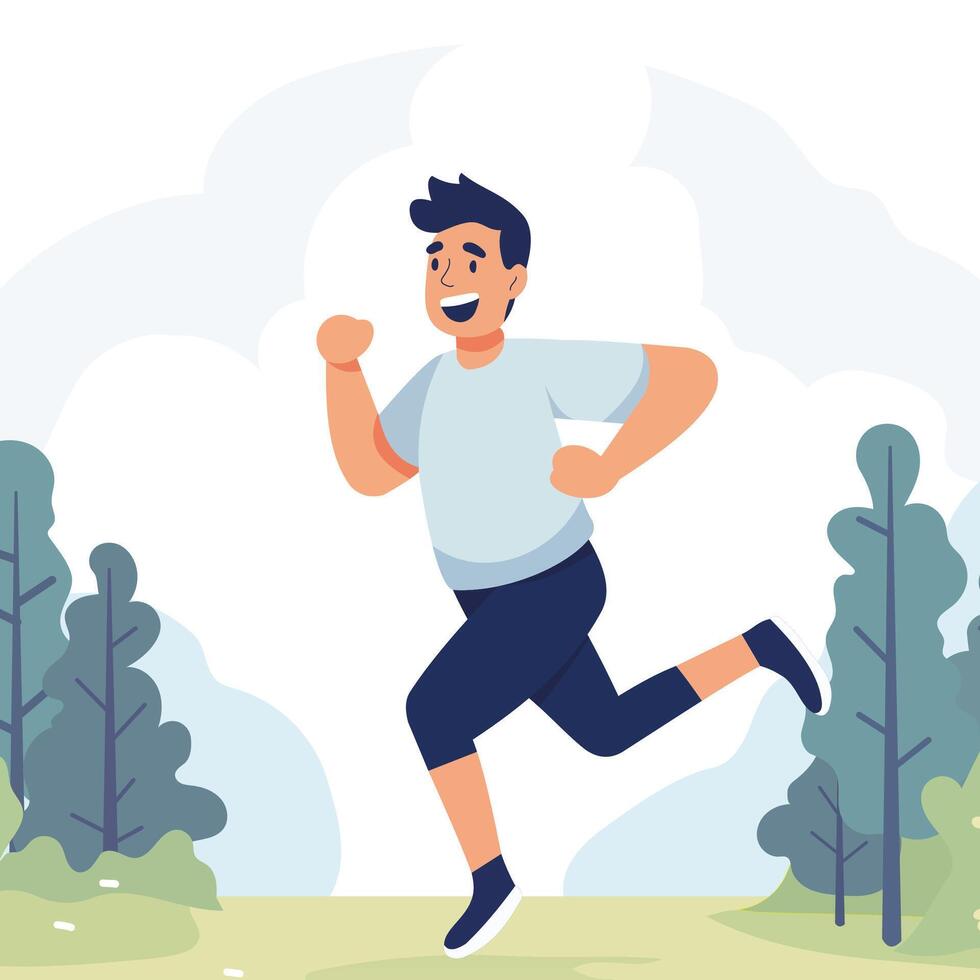 Cheerful guy on a morning jog in the park vector