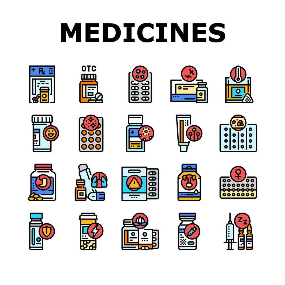 medicamentos farmacia salud médico íconos conjunto vector