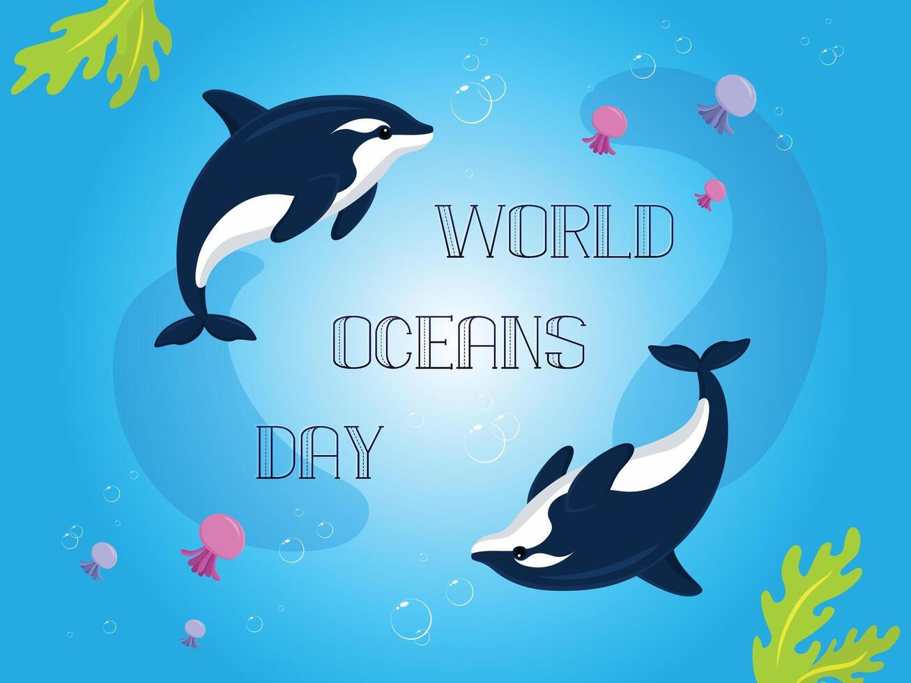 animal in blue sea world oceans day illustration design vector