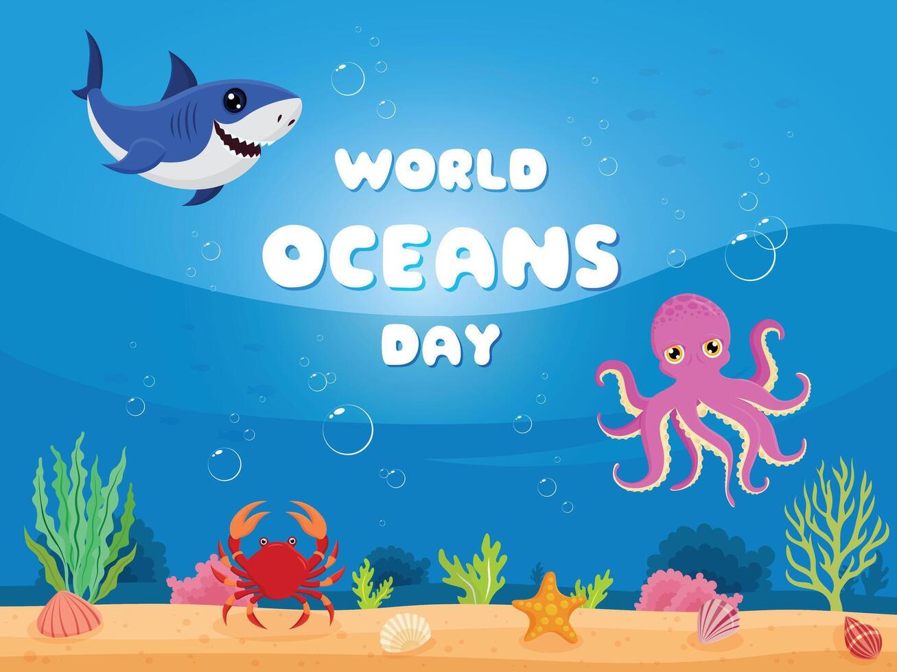 animal in blue sea world oceans day illustration design vector