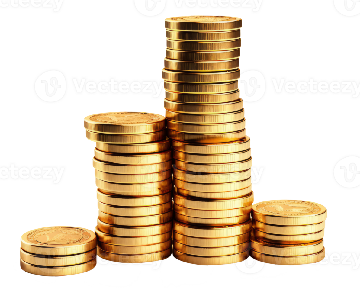 gold coins isolated on transparent background png