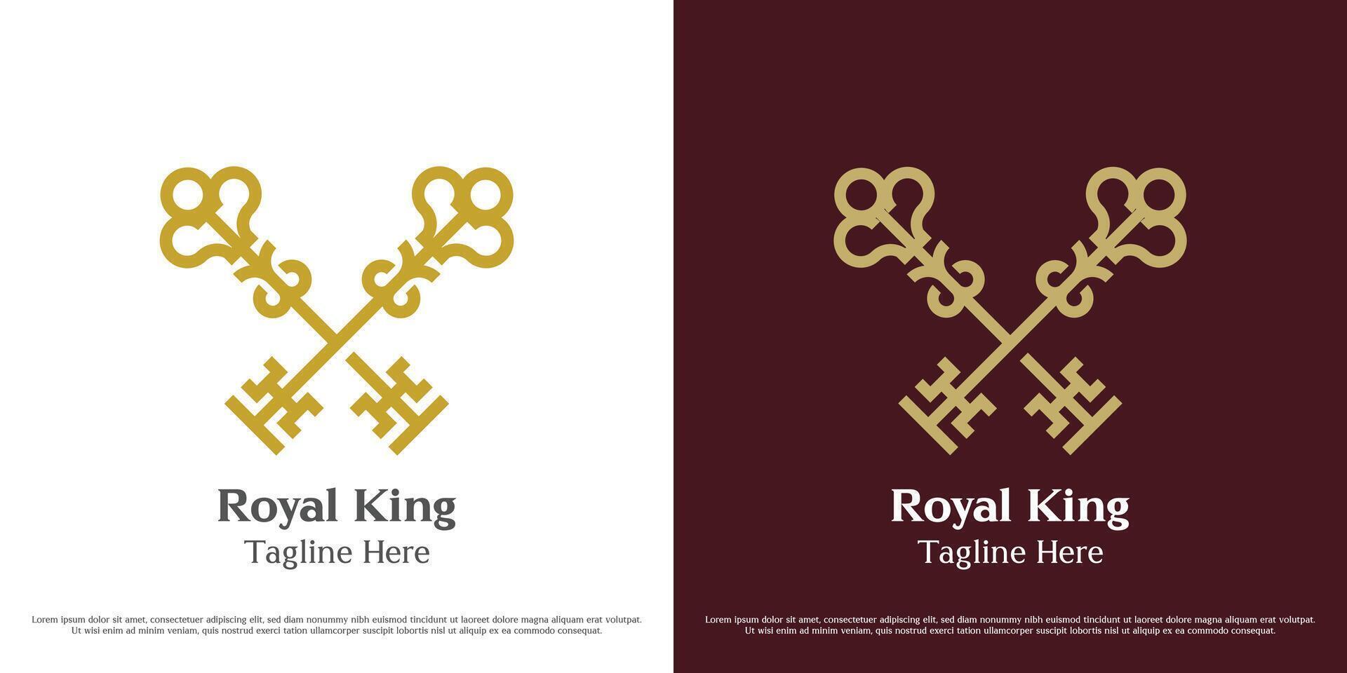 Kingdom keys logo design illustration. Silhouette of the royal imperial treasure key object royal prince king honor keyhole pass secure. Simple minimal minimalist vintage old classic icon symbol. vector