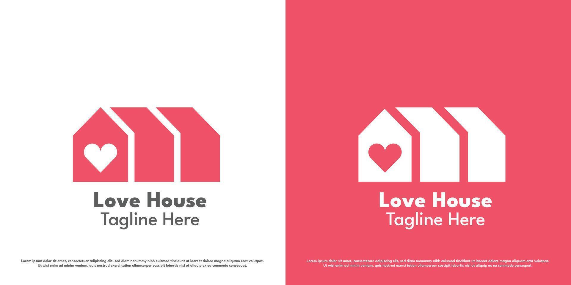 Heart house logo design illustration. Silhouette of building a house of love care charity help support kind peace calm gentle pink cute happy estate. Minimal life simple flat icon symbol. vector