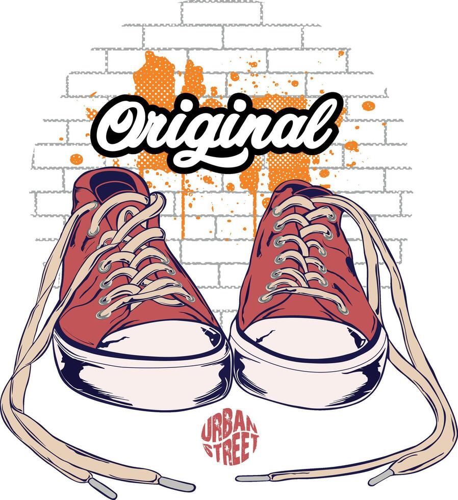 Illustration of a pair of sneakers with the original inscription vector