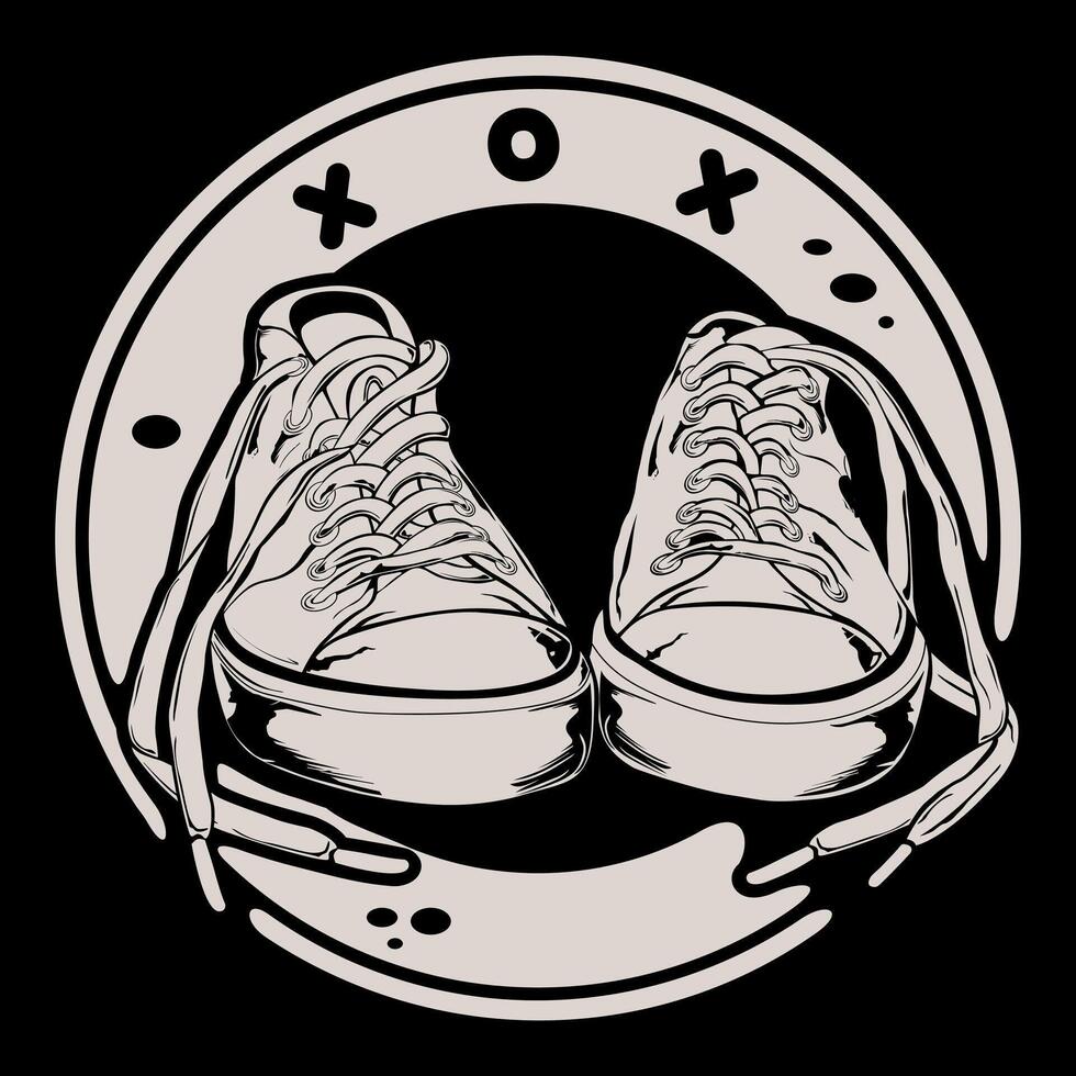 Pair of vintage style sneakers with round back. vector