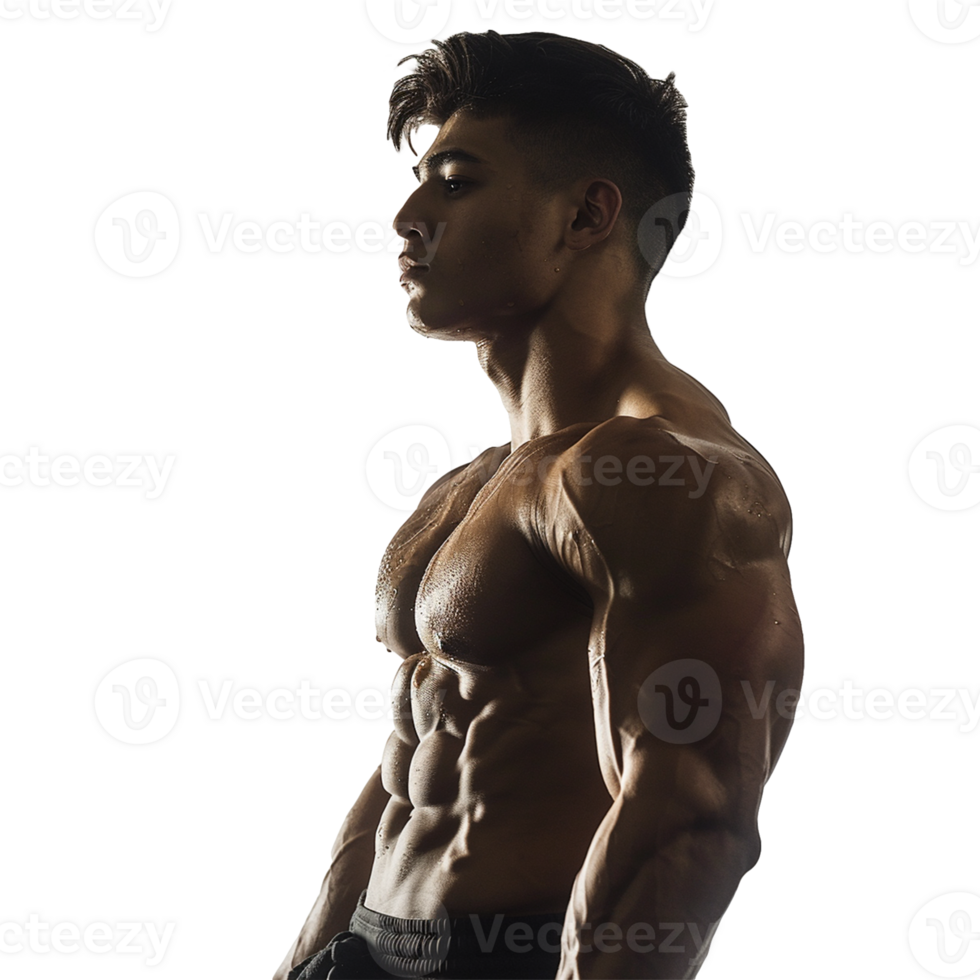 Bodybuilder man standing for workout training, isolated on transparent background png