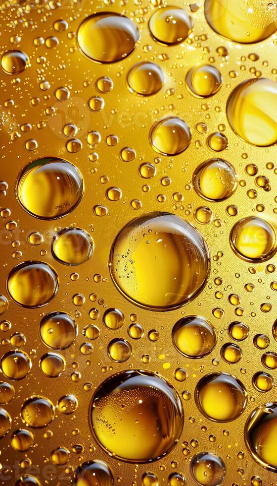 Elegant golden liquid with oil bubble background and sparkling droplets for stunning visuals photo