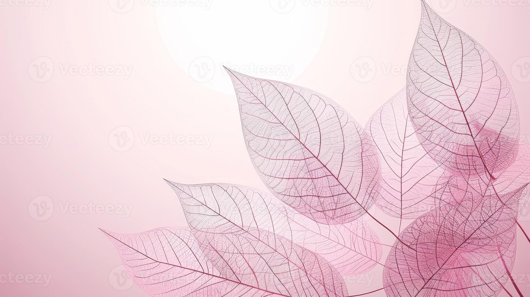 Delicate pink skeleton leaf texture background with intricate veins pattern for design projects photo