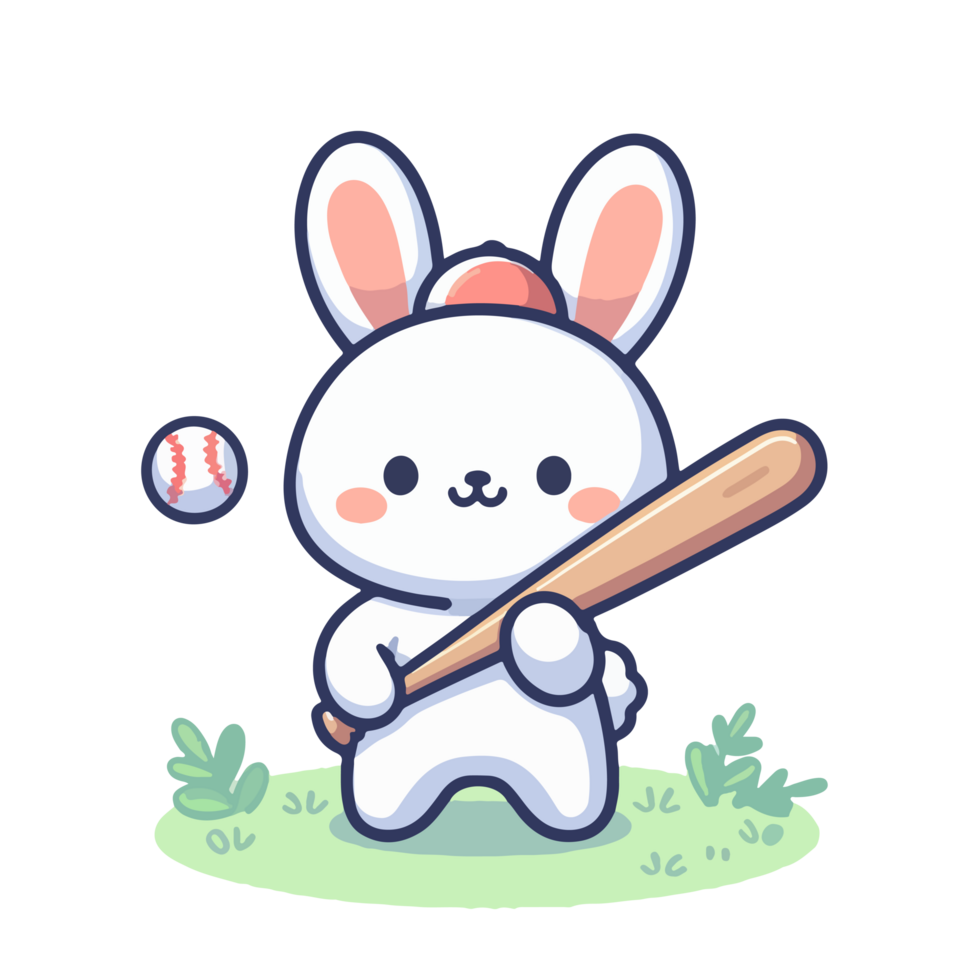 Karikatur Hase halten ein Baseball Schläger und Ball png