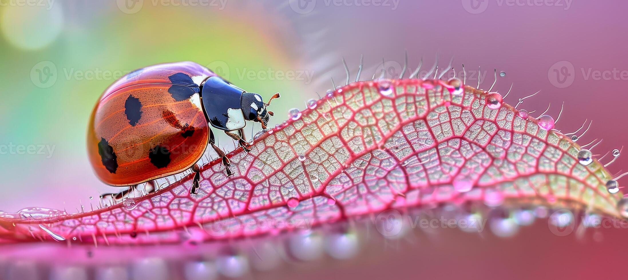 Vibrant ladybug perched on a bright green leaf in a beautiful natural environment photo