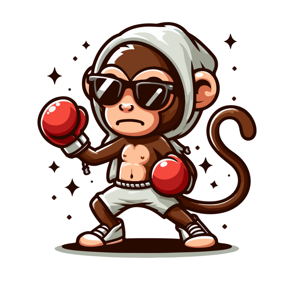 cartoon monkey boxing with red gloves png