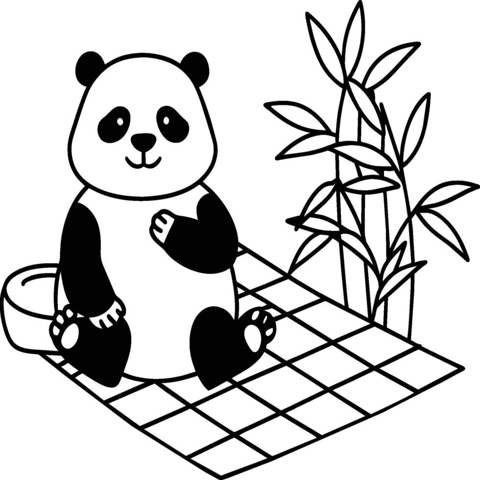 Cute panda coloring pages. Panda animal outline for coloring book. Panda line art vector