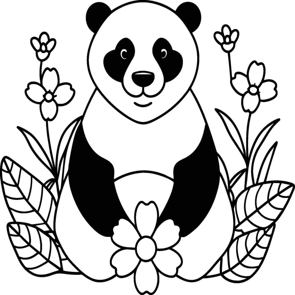 Cute panda coloring pages. Panda animal outline for coloring book. Panda line art vector