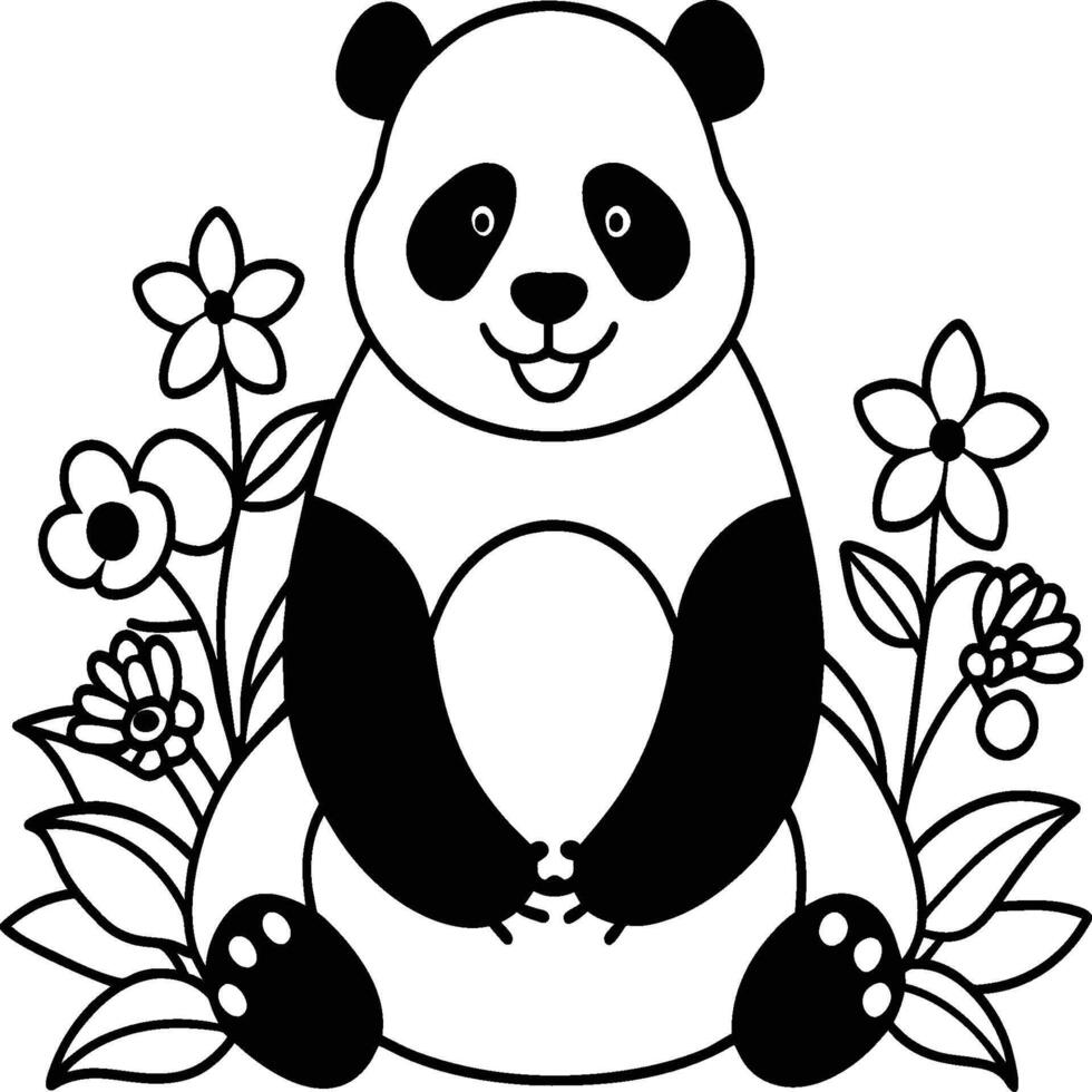 Cute panda coloring pages. Panda animal outline for coloring book. Panda line art vector