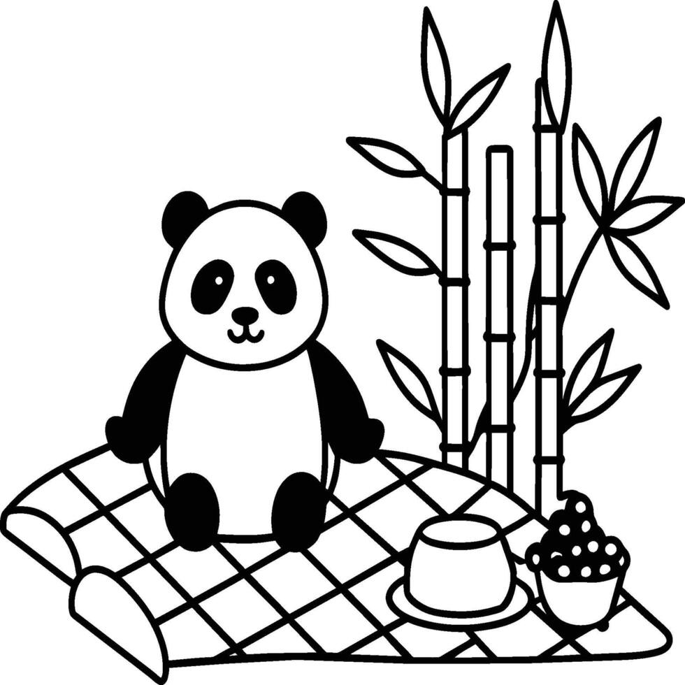 Cute panda coloring pages. Panda animal outline for coloring book. Panda line art vector
