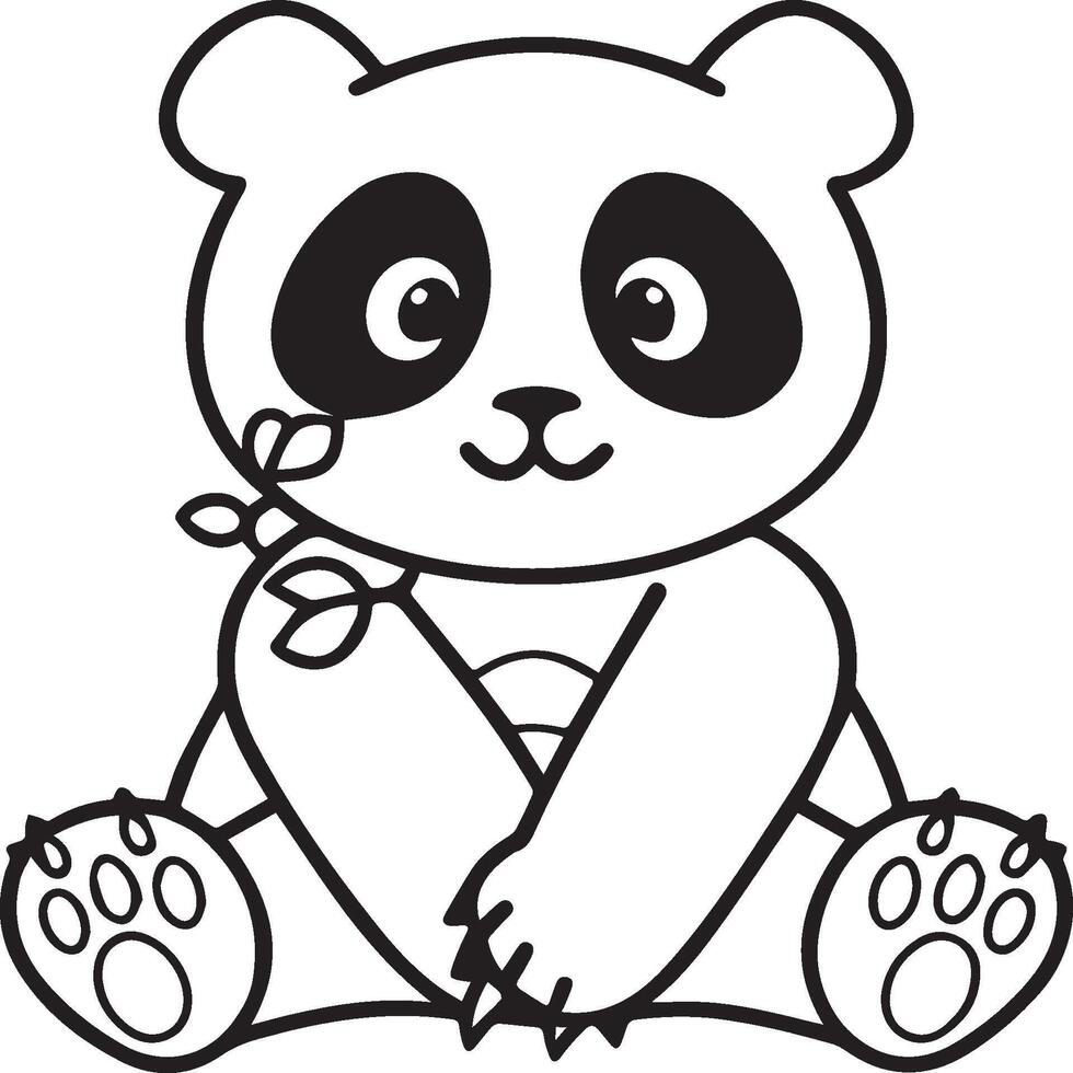 Cute panda coloring pages. Panda animal outline for coloring book. Panda line art vector