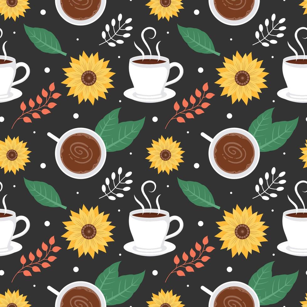 Coffee Time Seamless Pattern Design With Cacao Beans, Grains and Jug in Cartoon Flat Illustration vector